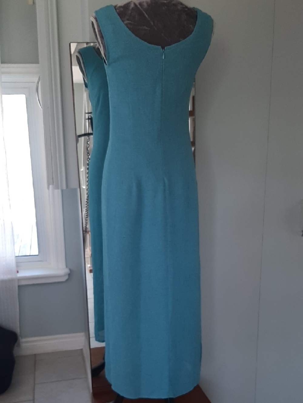 2 PC 80's DONNAπRICCO Teal Fitted Maxi DRESS with Pleated Back Jacket SET Sz 8 - Picture 6 of 14